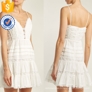 Dentelle blanche en coton Spaghetti Strap Mini robe d&#39;été Fabrication de mode en gros femmes vêtements (TA0293D)